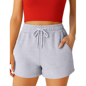 Shorts de Felpa con Lavado Vintage para Mujer, Lavado Ácido, Cintura Alta, Bolsillos Laterales, Cordón Ajustable, Corte Holgado, Ropa Casual - Product Image 1