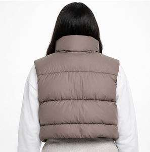 Chaleco acolchado de cuello alto color taupe para mujer, chaleco acolchado sin mangas, chaleco acolchado de poliéster para invierno para mujer, más vendido. - Product Image 2