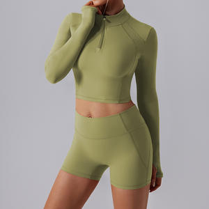 Ropa Deportiva para Mujer, Camiseta de Yoga sin Costuras de Color Sólido, Manga Larga, Top Corto para Entrenamiento, Secado Rápido, Transpirable, Conjuntos de Yoga - Product Image 6