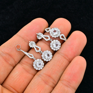 Ensemble de bijoux classiques en argent sterling 925 avec topaze blanche naturelle sertie griffe, collier, boucles d'oreilles et bague pour femme, ensemble de bijoux fins - Product Image 3