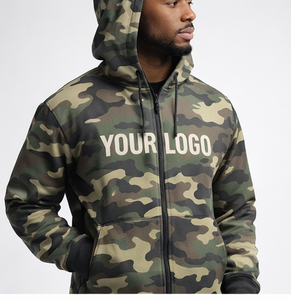 Vente en gros de sweats à capuche zippés personnalisés camouflage OEM pour hommes, en molleton épais imprimé camouflage, style streetwear tactique avec fermeture éclair - Product Image 1