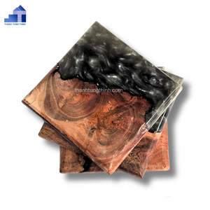 Ensemble de sous-verres uniques en bois et résine époxy, multicolores et finition naturelle, fabriqués au Vietnam - Product Image 3