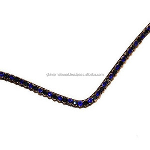 Nueva Llegada De Cuero Negro personalizado, banda de cejas de caballo, bandas de cejas en forma de onda con piedras brillantes azul marino, cristales, cadena ostentosa - Product Image 1