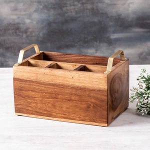 Best-Selling 10 Inch Acacia Wooden <b>Table</b> <b>Caddy</b> with Handle From India Features Tissue and Cutlery Holders for Beverages - Product Image 5