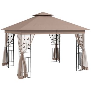 Gazebo in Acciaio 10x11.5 con Tetto a Doppia Ventilazione, Motivi Floreali, Telaio Angolare e Rete per Feste all'Aperto, Colore Marrone, per Ville e Parchi - Product Image 1
