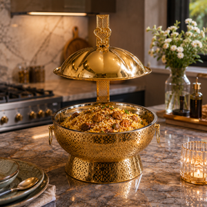 Calentador de Comida Tipo Buffet de Lujo en Latón con Tapa de Cúpula, Juego de Servicio para Hoteles, Restaurantes y Banquetes, Fabricante OEM ODM - Product Image 4