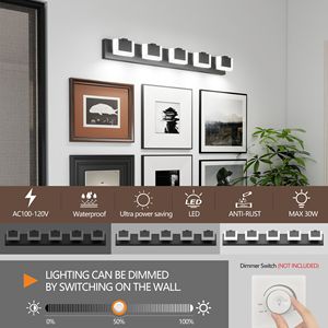 Lampada da Bagno Moderna a 5 Luci LED, Applique Nera con Downlight, Temperatura Colore 6000K per Illuminazione Sopra Specchio - Product Image 6