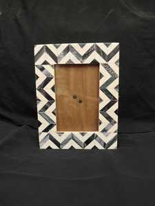 Handmade Bone Inlay Photo <b>Frame</b>, <b>Black</b> White Chevron Pattern Picture <b>Frame</b> For Decor - Product Image 4