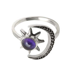 Natural Amethyst Gemstone Light Weight Silver <b>Rings</b> Crafted From 925 Sterling Silver Handmade Sun & <b>Moon</b> Design Boho <b>Ring</b> - Product Image 1