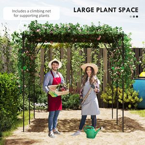 Arco da Giardino in Metallo Nero Alto 2,23 m con Rete per Piante Rampicanti, Supporto per Ortaggi e Cetrioli - Product Image 4