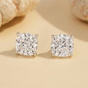 Elongated <b>Cushion</b> Cut 6MM Moissanite Solitaire Stud Earrings 10K White Gold <b>for</b> Unisex Fine Daily Wear Jewelry <b>For</b> Women's - Product Image 1