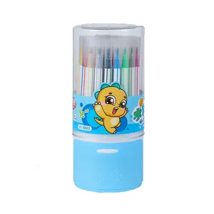 סט עפרונות על בסיס מים 36 צבעים רחיצים סמני אמנות לילדים עם עטי צבעי מים כחול וורוד עם חבית לציור וכתיבה