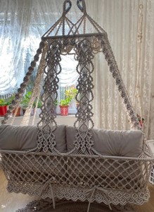 Silla Colgante Doble para Patio, Silla Columpio de Macramé Estilo Boho, Asiento de Hamaca para Dos Personas, Columpio para Balcón o Jardín - Product Image 2