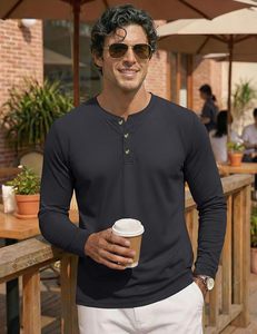 Camisetas Henley de Manga Larga para Hombre, de Algodón, con 3 Botones, Estilo Casual de Primavera, Color Sólido, Suaves y Básicas, 2026 - Product Image 2