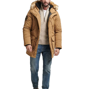 Veste longue à capuche pour homme avec col en fourrure, coupe-vent, rembourrée de duvet, manteau d'hiver uni, style décontracté - Product Image 3
