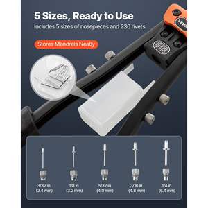 Kit de 230 rivets aveugles avec pistolet à rivets, 5 embouts interchangeables, 5 forets, manuel, pour métal, automobile, bricolage domestique - Product Image 2