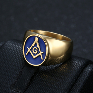 Bague Chevalière Maçonnique Personnalisée en Acier Inoxydable, Symbole de la Loge Bleue (Équerre et Compas), pour Hommes, Vente en Gros - Product Image 5