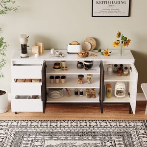 Kitchen Side Panel Storage Cabinet with 3 Drawers <b>Buffet</b> Console Display Rack with Room Doors Pantry Console <b>Table</b> - Product Image 5