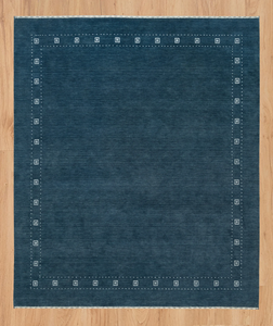 Alfombra Gabbeh Azul Grisácea con Borde Tribal Blanco, Alfombra de Lana Hecha a Mano, Alfombra Grande para Piso, Decoración Acogedora para el Hogar - Product Image 3