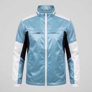 Chaqueta Cortavientos Azul Claro y Blanca para Hombre, con Paneles de Malla, Cierre Completo, Ligera, para Deportes al Aire Libre - Product Image 1