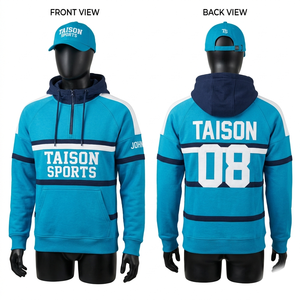 Sweat à capuche de rugby en molleton de coton et polyester 320 GSM de qualité supérieure, gris et rouge, avec logo brodé sur la poitrine et imprimé au dos, vêtements de sport personnalisés - Product Image 2
