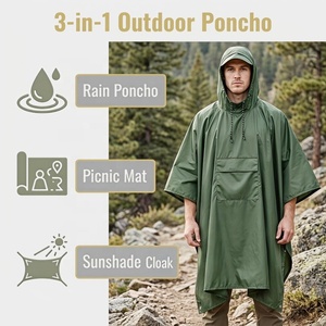 Poncho de pluie imperméable vert à capuche avec poche avant, unisexe, pour adulte, vêtement d'extérieur, design léger et compact - Product Image 2