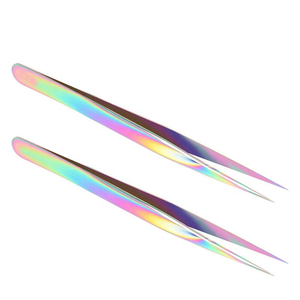 <b>Precision</b> Stainless Steel Eyelash Tweezers Smooth Tip Plasma Coated Rainbow Finish Professional Salon Grade <b>Tools</b> - Product Image 5