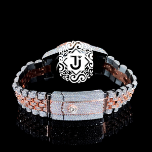 นาฬิกาข้อมือผู้ชายเพชรโมอิสซาไนต์ หน้าปัด 41 มม. สีขาวและชุบทองคำสีแดง นาฬิกาข้อมือผู้ชายสแตนเลสสตีลสำหรับเป็นของขวัญ ประดับเพชรเต็มเรือน สำหรับวันเกิด - Product Image 5