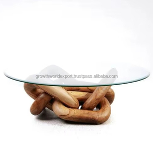 Premium Handcrafted Teak Wood Coffee <b>Table</b> Chain Design Luxury Chain Link Teak Wood Coffee <b>Table</b> with Glass Top Handcrafted - Product Image 1