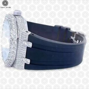 Charm Jewells Reloj mecánico de lujo de acero inoxidable para hombre, caja poligonal, correa de silicona negra, bisel de diamantes, analógico, 38 mm - Product Image 3
