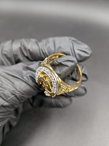 Anillo de Moissanita con Cabeza de Caballo, Plata de Ley 925, Chapado en Oro Amarillo de 14K, Anillo de Herradura Estilo Hip Hop Bling - Product Image 2