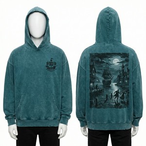 Custom Heavyweight Hoodie Men Streetwear Acid Wash Dark Testament Scroll Graphic Print Oversized Fleece Cotton Sweatshirt - Product Image 5