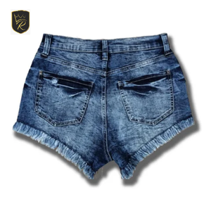 Shorts en jean vintage respirants d'été de haute qualité pour femme, en coton, boutonnés, style décontracté, coupe ajustée, avec revers hauts personnalisés - Product Image 3
