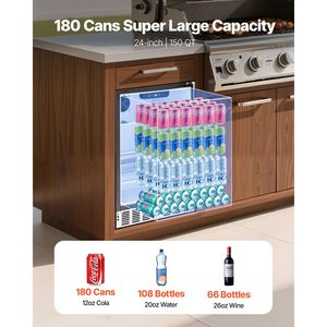 Frigorifero Elettrico per Bevande da Interno/Esterno da 24 Pollici, 150 QT, Autoportante Sottobanco per Birra e Bevande, Capacità 180 Lattine - Product Image 2