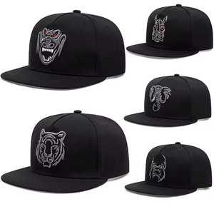 <b>Black</b> Embroidered Tiger Face Snapback Hat Unisex Street Style Casual Cap 100% Cotton Four Seasons Wear - Product Image 2