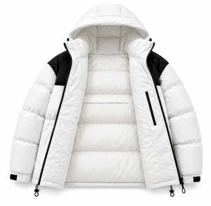 Chaqueta Acolchada Casual de Invierno para Hombre, Blanca, con Capucha, Cierre de Cremallera, Resistente al Viento, Relleno de Algodón Ecológico, Corte Regular - Product Image 3