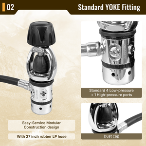 OEM ODM Scuba Dive Regulator Set Standard YOKE 1st Stage 4LP 1HP & Non-Adjustable 2nd Stage Gear for diving school or rental - Product Image 3