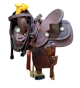 Brown Roughout Leather Western Barrel Racing Horse Saddle Floral & Basket Wave <b>Hand</b> Tooled Flower Conchos Studded Hard Seat - Product Image 1