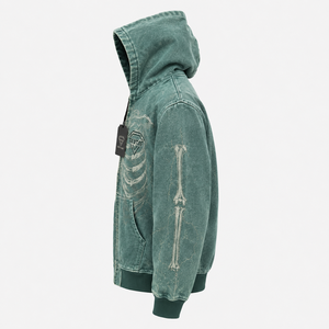 Mens Vintage Washed <b>Skeleton</b> Print Zip Up <b>Hoodie</b> Oversized Streetwear Graphic Hooded Sweatshirt Cotton Fleece Jacket - Product Image 2
