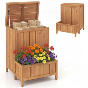 Panca Contenitore Rialzata da 28 Pollici con Coperchio a Gas e Fioriera per Consegna Pacchi - Product Image 1