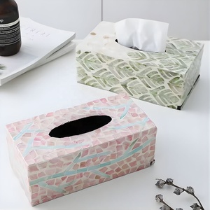Viettimecraft - Caja de pañuelos decorativa con diseño de concha rosa, hecha a mano, con flores naturales, para el hogar, restaurante, organizador de escritorio - Product Image 3