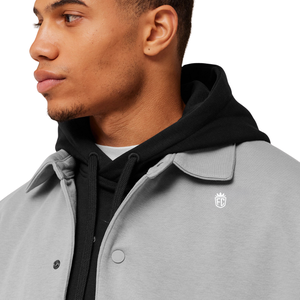 เสื้อแจ็คเก็ตผู้ชายสีเทาสโมคกี้ทรงโอเวอร์ไซส์ติดกระดุมแบบสแนป สไตล์สตรีทแวร์ลำลอง ชุดกีฬา เสื้อกันลม เสื้อคลุม - Product Image 5