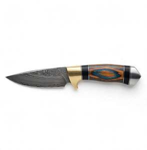 Handcrafted Damascus Steel Utility <b>Craft</b> <b>Tool</b> Blue Stabilized Wood Cast Brass Guard Handle - Product Image 1