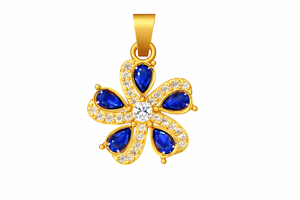 Pendentif fleur en argent sterling 925 plaqué or 18 carats avec pierre précieuse saphir, bijoux floraux faits à la main - Product Image 6