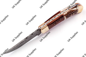 Best Price Damascus Steel <b>Back</b> Lock Folding Knife Stag Horn Rosewood Handle Brass Foldable Tactical <b>Drop</b> Point Survival ODM/ODM - Product Image 6