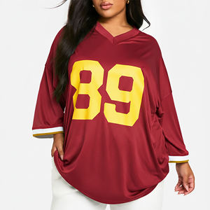 Wholesale Women's Oversized V-Neck T-Shirt <b>Batwing</b> Sleeve Loose Fit Letter Print Red 100% Polyester Breathable All Seasons Style - Product Image 4