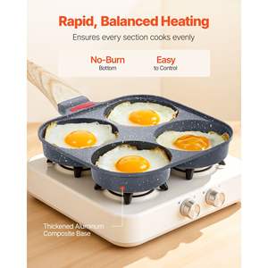 Poêle à oeufs en aluminium antiadhésif de 4 tasses pour cuisinière à gaz à induction Ustensiles de cuisine pour petit déjeuner Omelette Couvercle Brosse à huile Grattoir Compatible - Product Image 3