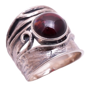 Wholesale 925 Sterling Silver <b>Indian</b> Jewelry Handmade Fine <b>Rings</b> with Natural Garnet for Wedding Occasions Direct Manufacturer - Product Image 1