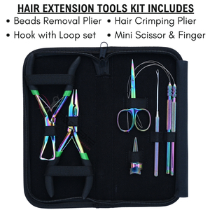 Professional Hair <b>Extension</b> Tools Kit with <b>Bead</b> Closing Plier <b>Bead</b> Opening plier <b>Extension</b> Loop set hook Small Precision Scissor - Product Image 2