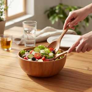 Tazón de Madera de Acacia para Servir, Tazón de Madera Natural para Ensaladas, Arroz y Frutas, Centro de Mesa Moderno Estilo Rústico para Cocina - Product Image 2